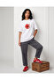 White Oversize Lucky Star Printed Crew Neck T-Shirt - 2