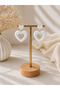 White Heart Earrings Women's Minimal Modern Stylish Design Handmade