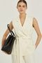 Ecru Double-Breasted Belted Women's Vest