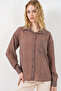 Women's Single Pocket Striped Oversize Shirt 20375 - Brown - 3