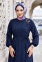 Buckle Detailed Tied Ayrobin Dress Navy Blue Hm2907 - 5