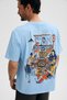 Giganest men's 100% organic cotton print detailed round neck blue t-shirt