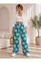 Women's Patterned Woven Viscose Wide-Leg Trousers with Comfortable Cut and Elastic Waist - 5