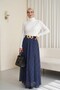 Polka Dot Chiffon Skirt with Elastic Waist and Lining - Dark Blue - 3