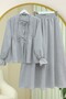 Linen Look Suit with Half Buttoned Sleeves, Elasticated Front, and Tie-Front Skirt - Light Gray - 4