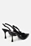 Women's Black Pointed Toe Patent Leather Open Back Stiletto Heel U Shoes - 3