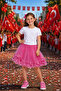 Girl's Tulle Skirt with Floral Detail, Pink Flared Model, Ages 5-13 - 2
