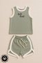 Unisex Salt & Sand Printed 100% Cotton Baby Kids Athlete Shorts Set with Piping Detail - 4
