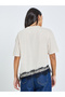Cream Contrast Lace Hem Printed T-Shirt - 5