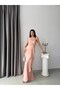 Powder Color One-Shoulder Stone Embellished Flounce Evening Dress - 2