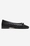 Garen Black Knitted Genuine Leather Bowknot Women's Ballerina Shoes - 4