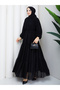 Women's Chiffon Fabric Gathered Layered Hijab Dress - 4