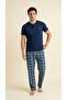 Navy Blue Cotton Lycra Men's Short Sleeve Pajama Set - 4