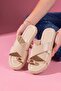 Spello Beige Wrinkled Patent Leather Flip-Flop Slippers with Cross Straps and Drop Accessories
