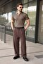 Light Brown Half Zipper Detailed Polo Collar Knitwear Men's T-Shirt E7492