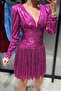 Waist Draped Sequined Evening Dress - Fuchsia Fuchsia - 4