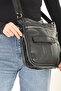 Genuine Leather Women's Black Shoulder Bag Multi-Compartment Zippered Real Leather Messenger Bag - 8