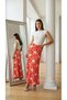 Women's High Waist Red and White Floral Long Viscose Skirt - 5