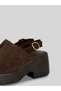 Nylzra Women's Bitter Brown Suede Thick Gold Buckle Wooden Pattern Open Front Thick Heeled Sandals 7 cm - 2