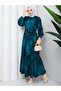 Patterned Belted Hijab Dress Lotus Pattern