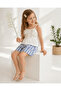Girl's Top and Bottom Set Ecru Blouse Blue Striped Shorts - 8