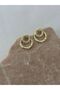 Zircon Stone Modern Hoop Detailed Steel Earrings - 3