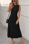 Women's Ribbed Front Crew Neck Long Viscose Dress - 3