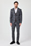 Tarcisi Men's Brown-Blue Plaid Mono Collar Polyviscon Fabric Jacket+Pants+Vest Slim Fit Suit - 6