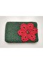 Green Hand Knitted Raffia Bag with Red Flower Embroidery