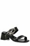 Women's Black Buckle Slippers - Stylish Sandals with Medium Thick Heels