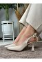 Royal Women's Shiny Leather Short Goblet Heel Pointed Toe Open Back Bow Detailed Goblet Heeled Shoes 8 cm - 2