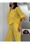 Women's Single Pocket Detailed Short Sleeve Shirt-Pants Linen Set - 4