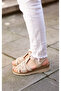 Eknc-451 Real Suede Leather Beige Velcro Strap Flat Heeled Light Sole Women's Sandals - 6