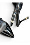 Women's Black Patent Leather Open Back Stiletto with Gold Belt Detail - 4