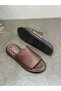 Brown Leather Laser Orthopedic Women's Daily Slippers - 7