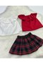 Baby Girl 3-Piece Set: Madonna Collar Blouse & Square Patterned Skirt - 2