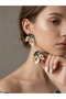 Earrings with Green Leaves and Cream Color Lily Design - 3