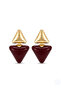 Burgundy Stone Gold Detailed Inverted Triangle Earrings