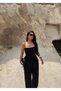 Women's Casual Sandy Jumpsuit with Rope Straps, Elastic Cuffs and Lace-Up Details - 3