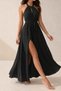 Women's Off-The-Shoulder, Lace-Up Back, Slit Detail, Long Janjan Crepe Dress