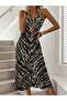 Women's Rope Strap V-Neck Patterned Long Single Jersey Dress