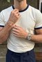 Wour Men's 100% Cotton Premium Crew Neck White T-Shirt with Contrast Collar and Sleeves, Fit Cut - 7