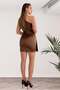 One Shoulder Satin Mini Evening Dress - Knot Detail Draped Short Dress 36-48 - 3