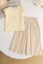Girl's Embroidery Detailed T-Shirt and Wide-Legged Pants Set Stylish Comfortable Casual Combination