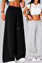 Women's 2-Piece Black+Gray Wide Leg Oversize Pants Style Sweatpants - 2