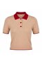 Red Collared Beige Polo Neck Women's Knitwear T-Shirt - 2