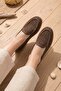 Fredia Genuine Leather Laser Printed Women's Ballet Flats Brown - 3