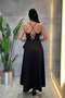 Satin Fabric Degaje Collar Midi Dress - Black - 5
