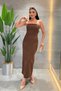 Double Fabric Strapless Dress with Lace Detail - Brown - 2