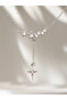 Women's Silver Color Steel Chain Star Figured Dangle Stone Minimal Stylish Cast Necklace - 6